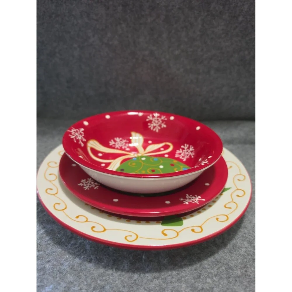 Pier One Christmas Tree/Snowflake Ironstone Plates, Salad Plates & Bowls.  READ
